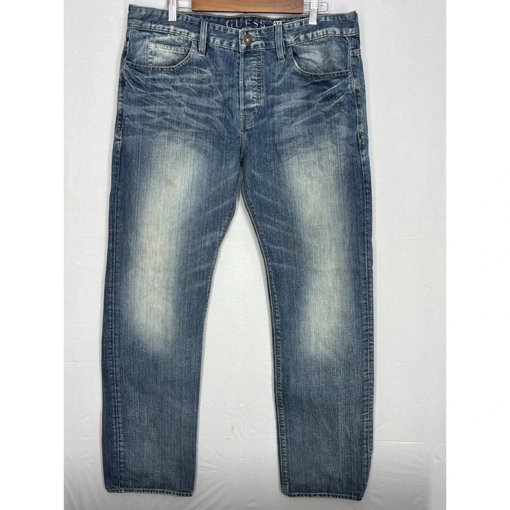 Guess Los Angeles Sunset Relaxed Fit‎ Straight Leg Jeans Mens Blue Denim 36 x 35